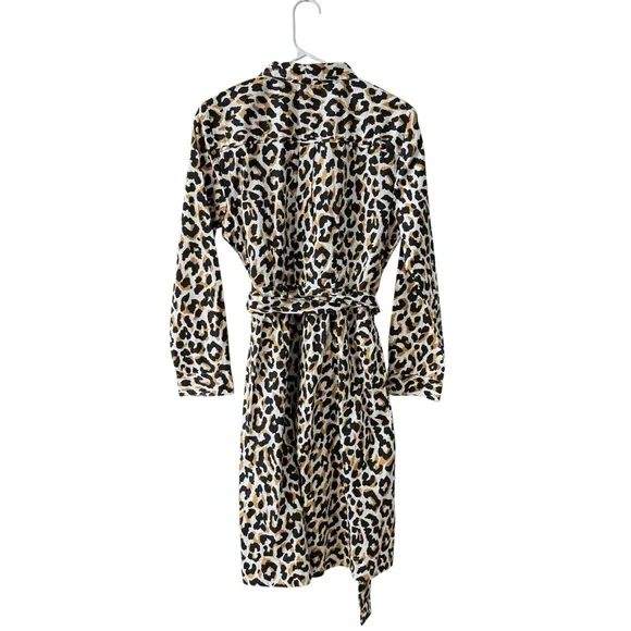 J.Crew Factory Leopard Print Tie Waist Shirt Dress Cotton Poplin Size 10 NEW - Picture 4 of 12